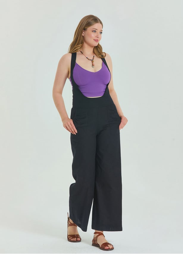 Zipper Detailed Pocket Black Womens Bohemian Jumpsuit 4674